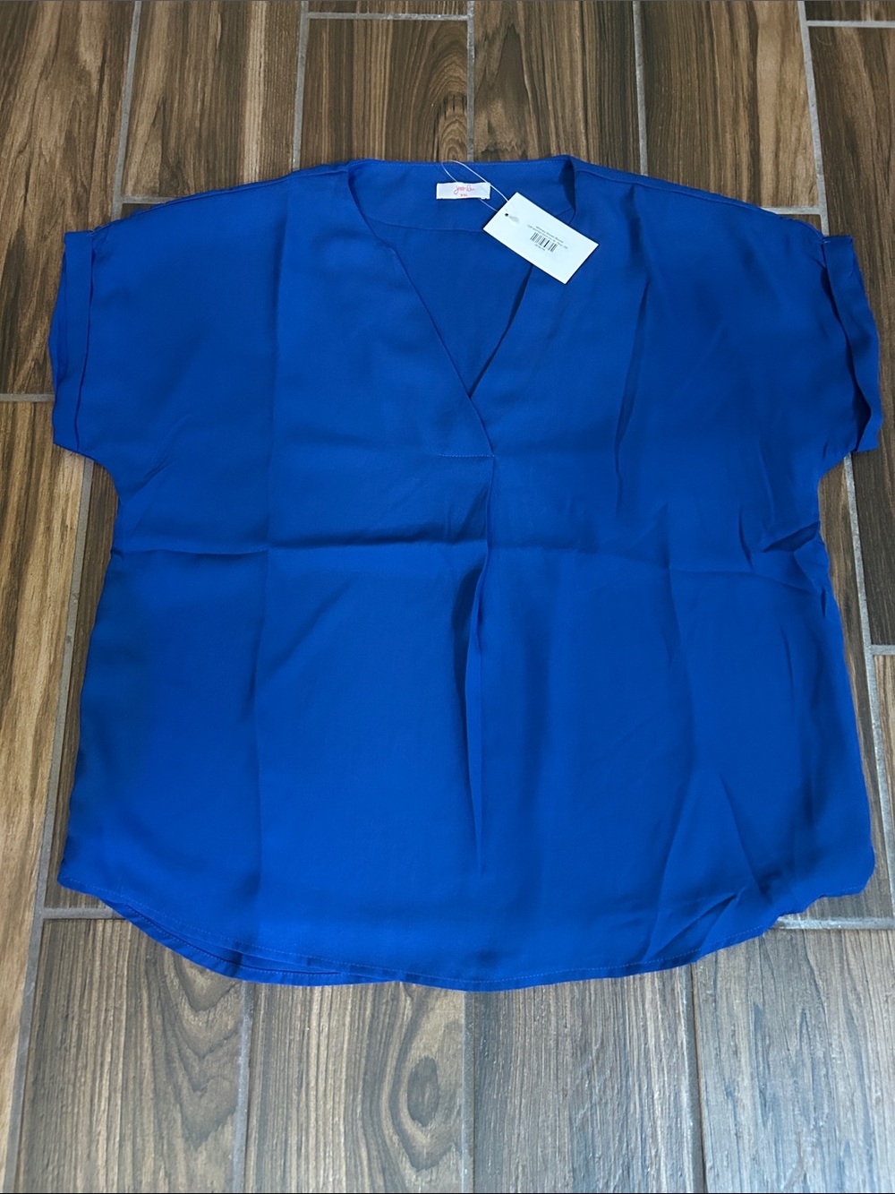 V-Neck Short Sleeve Blouse in Cobalt Blue